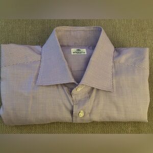 Borrelli Napoli Gingham Multi Color Purple and White Men’s Dress Shirt Size 17